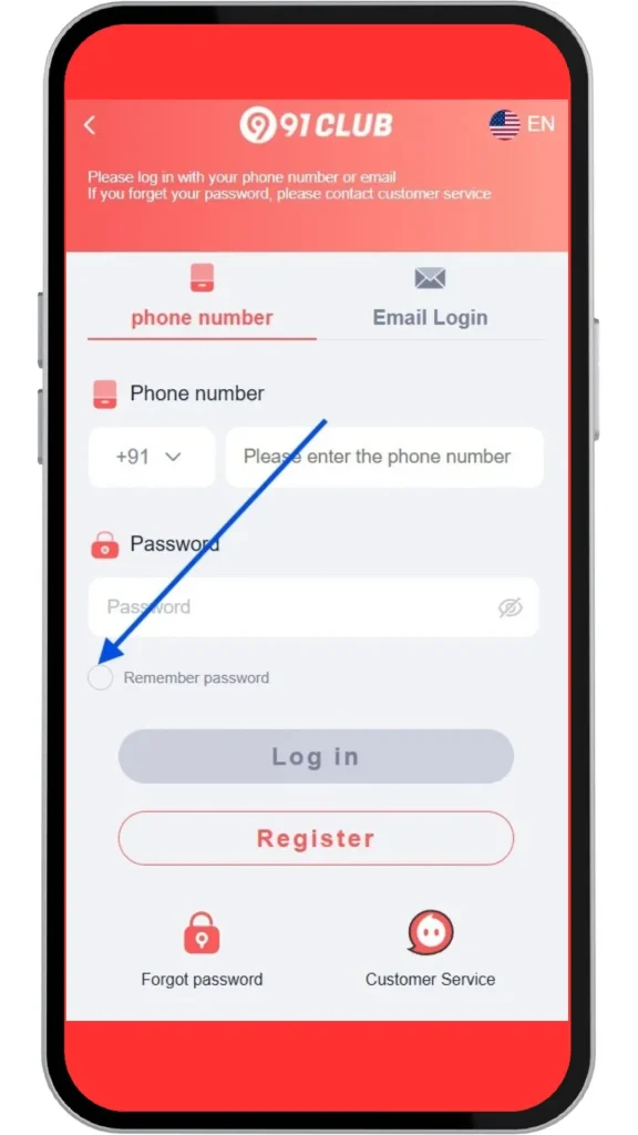 click remember password