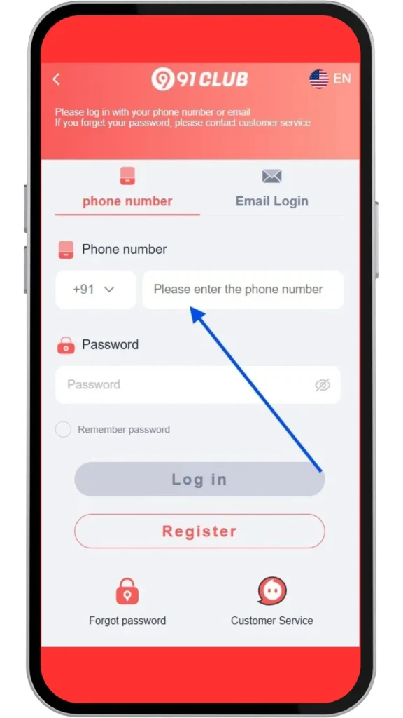 enter the registered phone number
