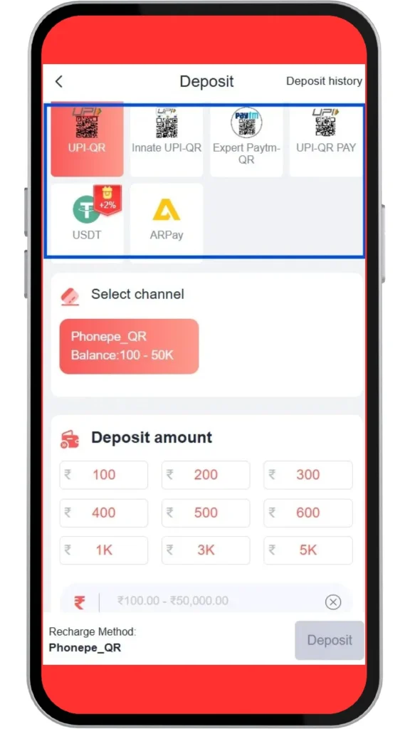 select deposit methods